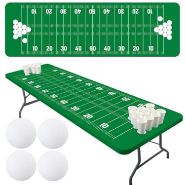Imagem de Moukeren Conjunto de toalha de mesa de futebol de 2,4 m com 4 peças de bolas de jogo, capa de mesa de campo de futebol para mesa retangular elástica para decoração de festa de pátio ao ar livre