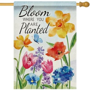 Imagem de Dyrenson Flor primavera verão 71 x 101 bandeira de casa dupla face, flor em aquarela onde você está plantado floral jardim decoração de quintal, borboleta sazonal serapilheira decoração ao ar livre