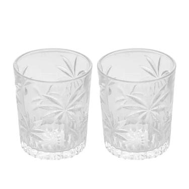 Imagem de Jogo 2 Copos De Cristal Baixo Whisky água Palm Tree Coqueiro Transparente 340ml Wolff