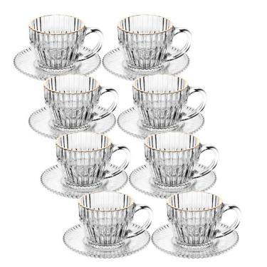 Imagem de Jogo 8 Xícara De Café De Cristal Com Fio De Ouro Império 110ml Wolff