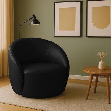 Imagem de Poltrona Decorativa Orgânica Giratória Lua Sintético Pu Preto D03 - D'rossi