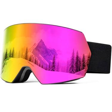 Imagem de AVV Óculos de esqui OTG anti-neblina proteção UV400 - capacete compatível para homens, mulheres, jovens, esqui, snowboard, rosa