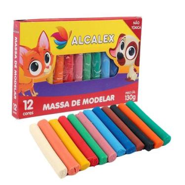 Imagem de Massinha de Modelar 12 Cores 130g Colorida Infantil Escolar - ALCALEX