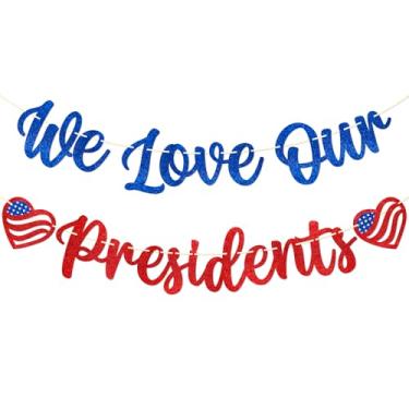 Imagem de Decorações do Dia do Presidente - Banner We Love Our Presidents - Decorações patrióticas para sala de aula - Decoração de fevereiro