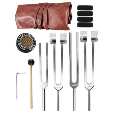 Imagem de Diapasão de cabo preto para conjunto de cura, 128Hz 136,1Hz 256Hz 384Hz, diapasão de liga de alumínio com ativador e bolsa de couro, frequência precisa para meditação e equilíbrio de chakras