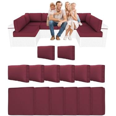 Imagem de YQNUCO Almofadas seccionais externas de 14 peças, substituição de almofadas de sofá resistentes à água, almofadas de espuma de alta densidade para móveis de pátio de 10 cm, serve para conjunto de