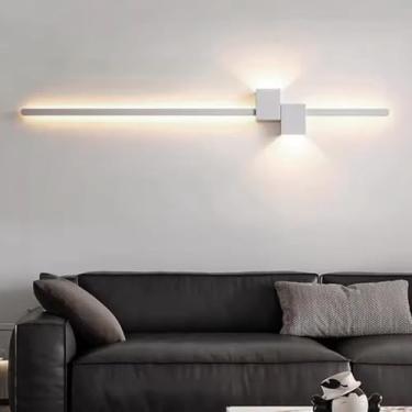 Imagem de Arandela LED Interior Moderna Criativa Minimalista Lâmpadas de Parede Longas Linear Alumínio Metal Iluminação de Parede para Quarto Cabeceira Sala de Estar Escadaria (Branco Luz Natural, 120 cm)