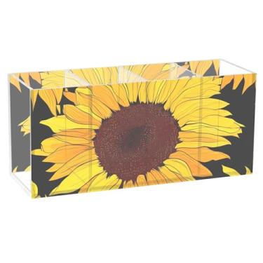 Imagem de TSENQUE Porta-lápis de mesa, girassóis amarelos coloridos, preto, acrílico, pincel de maquiagem, caneta, caneta, organizador de mesa personalizado, acessórios e organizadores de mesa