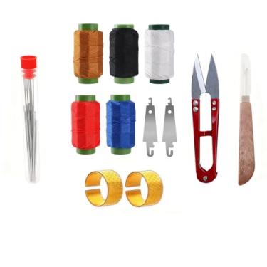 Imagem de Kit profissional de agulhas de costura - 200 peças de agulhas de costura manual de aço inoxidável, olho grande e pontas afiadas, passador de agulha e dedal para consertar roupas, artesanato, couro