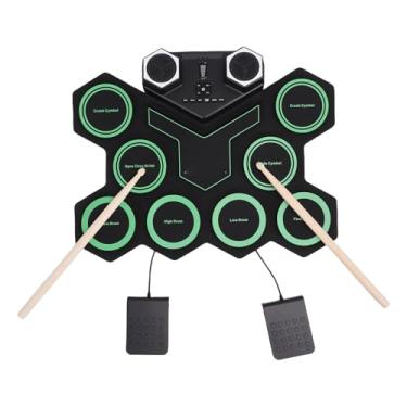 Imagem de Cryfokt Conjunto de Bateria Eletrônica Portátil, Kit de Bateria Roll Up Com, Luzes LED e Gravação para Iniciantes ou Bateristas Profissionais, 10 Horas de Reprodução, Conjunto de