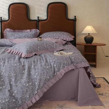 Imagem de MKXI Conjunto de capa de edredom floral 100% algodão com babados românticos, conjunto de 3 peças (capa de edredom + 2 fronhas) para adolescentes e adultos - King Size