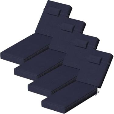 Imagem de Almofadas de espreguiçadeira Olefin de 182 x 53 x 10 cm, almofadas de espreguiçadeira com encosto de cabeça para móveis ao ar livre - Conjunto de 4 almofadas de substituição de cadeiras de pátio