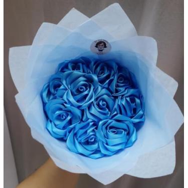 Imagem de Buquê de Rosas Eternas de Cetim + Mensagem (Azul Capri)