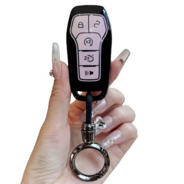 Imagem de Capa de chave remota de carro de 5 botões TPU compatível com Ford Fusion/Mustang/F150/Edge/Explorer Keyless Auto Acessórios Key Fob Cover Case(Pink-Ring)