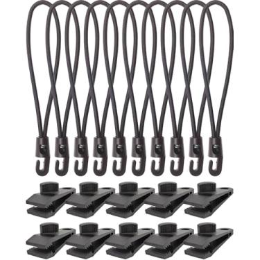 Imagem de ABINLIN Conjunto de 20 peças de clipes de lona resistentes - clipes de lona e grampos para barracas, cordas elásticas com ganchos, toldos de acampamento, clipes de plástico (preto)