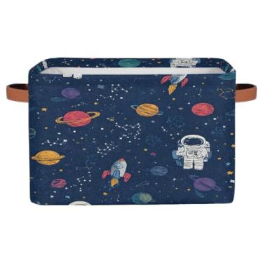 Imagem de Cesta de armazenamento pequena com alças para crianças, astronauta, galáxia, caixas de armazenamento dobráveis de tecido, organizador de cubo para berçário, sala de estar, quarto, prateleiras, roupas