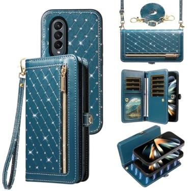 Imagem de Asuwish Capa de celular para Samsung Galaxy Z Fold 4 5G 2022 com zíper carteira magnética destacável alça transversal com glitter flip suporte para cartão de crédito ZFold4 Z4 Fold4 4Z ZFold45G