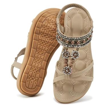 Imagem de Sandálias femininas elegantes de verão: sapatos rasos confortáveis boêmios com tira elástica no tornozelo sandálias de caminhada na praia para mulheres, Damasco, 41