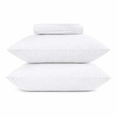 Imagem de kit Lençol com Elástico Queen e 2 Fronhas Malha Altenburg Branco 3 Peç