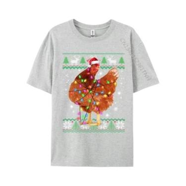 Imagem de Camiseta Casual De Algodão Natural Com Luzes De Natal E Chapéu De Papa
