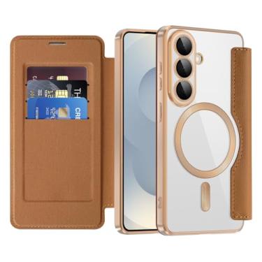 Imagem de COTDINFOR Capa carteira magnética para Samsung Galaxy S26 com suporte para cartão [bloqueio RFID] [compatível com MagSafe] [compatível com MagSafe] capa de proteção de TPU transparente de couro para