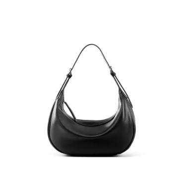 Imagem de ANZOAT Bolsa Hobo de Couro Genuíno Moda Bolsa de Ombro Clássica Sólida Bolsa Transversal para Mulheres Bolsas Femininas de Luxo Designer, Preto, 25-8.5-21.5cm