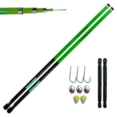Imagem de Kit 02 Vara Telescópica Gomo Longo JP Traira 6,00m Verde Jaú Pesca e A