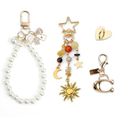Imagem de Molirex 4 peças, berloques de pérola, sol, lua, estrela, chaveiros, Y2K, bolsa estética, berloque, chaveiro fofo, acessórios para decoração de bolsa de mão
