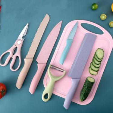 Imagem de Conjunto de Facas e Utensílios de Cozinha em Inox 7 Peças com Tábua – Kit Profissional para Cozinha e Churrasco(1)