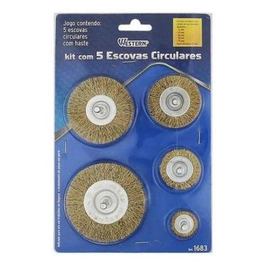 Imagem de Kit Escova De Aço Circular C/ Haste 5 Pçs Furadeira Esmeril  - Western