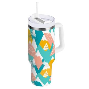 Imagem de SEHANY Copo Abstract Mountains de 1,134 g com alça, copo isolado de aço inoxidável a vácuo de parede dupla, à prova de vazamento, caneca de café isolada para viagem, cabe no suporte de copo de carro