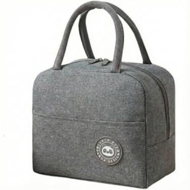 Imagem de Bolsa Térmica Isolante para Marmita com Alça, Lancheira Infantil, Impermeável, Zíper Reforçado, Design Compacto (Cinza)