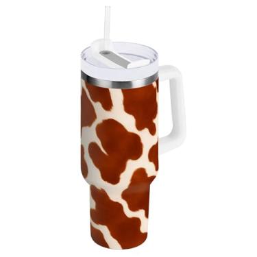 Imagem de SEHANY Copo de vaca marrom e branco de 850 g com alça, copo isolado de aço inoxidável a vácuo de parede dupla, à prova de vazamento, caneca de café isolada para viagem cabe no suporte de copo de carro
