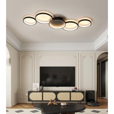 Imagem de Luminária de teto LED moderna para sala de estar, com intensidade ajustável e controle remoto. Criativa, redonda, para quarto, sala de jantar, escritório ou sala de estudos. Iluminação multi