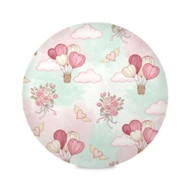 Imagem de Wassud Jogo americano corações balões de ar tapetes de mesa redondos para cozinha e jantar tapetes laváveis resistentes ao calor decoração de mesa 39 cm