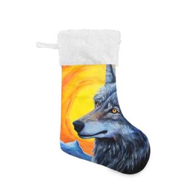 Imagem de ATTX Meias de Natal de lobo do sol, suporte de presente branco de pelúcia para decorações de festas de fim de ano (48 cm, pacote com 2) #102