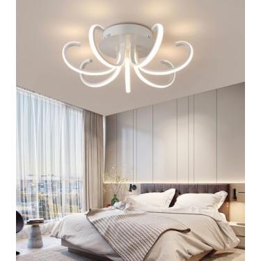 Imagem de Luminária de teto LED dimerizável com controle remoto, 38W, design moderno para sala de estar, quarto, cozinha, escritório, bar, lustre (Branco, 50cm)