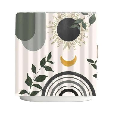 Imagem de Cortina De Chuveiro Moderna Minimalista Geométrica Com Estampa De Folh