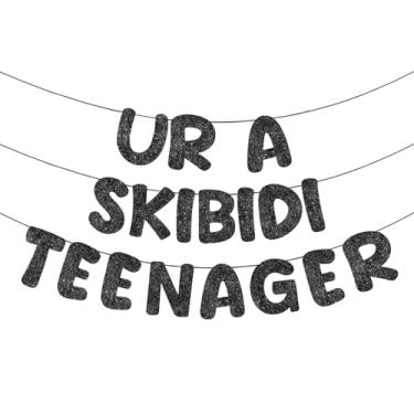 Imagem de Fulmoon Pre Strung Ur a Skibidi Teenager Banner, No Diy, Glitter 13th Party Banner Teen Birthday Decorations for Boys Girls, Funny Birthday Party Supplies, Favors, Ideas and Gifts (Black)