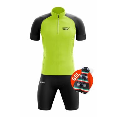 Imagem de Conjunto de Ciclismo Homem Pedalar Bike Camisa Verde  e Bermuda Gel Com bolsos Mtb-Masculino