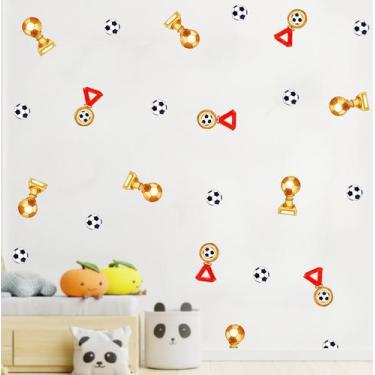 Imagem de adesivo de parede bolas de futebol troféu medalhas decoração esporte j