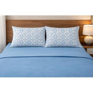 Imagem de Kit de Lençol Queen Qualidade Durabilidade Conforto Malha 100% Algodão Colorido (Azul)