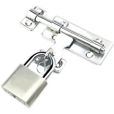 Imagem de Parafuso deslizante de aço inoxidável Parafuso de portão de fechadura de porta, pacote com 2 parafusos de barril, trava deslizante de porta resistente com parafusos e cadeado, trava deslizante de aço