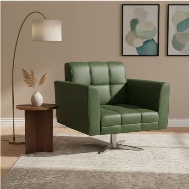 Imagem de Poltrona Sala Decorativa Elisa Base Giratória Cromada Sintético PU Verde D03 - D'Rossi