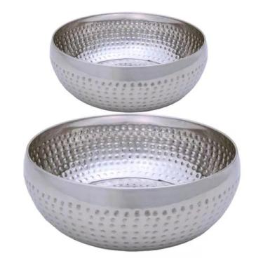 Imagem de Kit 2 Saladeiras Tigela Bowl Inox Martelado 18 E 25Cm - Class Home