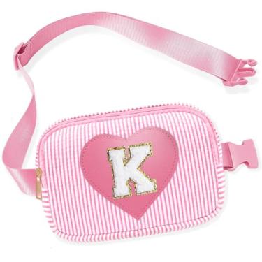 Imagem de Pochete infantil para meninas, bolsa tiracolo com inicial rosa, 4, 5, 6, 7, 8, 9, 10, 11, 12, 13 anos, ideias de presente de aniversário para meninas, rosa, K