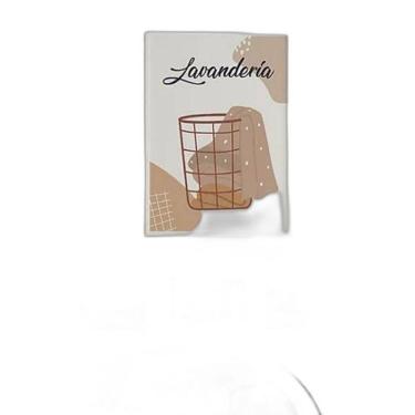 Imagem de Quadro Para Lavanderia Cesto Roupas 24X18Cm Madeira Branca