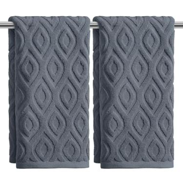 Imagem de Artoid Mode 2 peças de toalhas de mão cinza 3D diamante grade jacquard para banheiro, 100% algodão macio absorvente toalha de decoração de banheiro, 14,7 x 29,5 polegadas