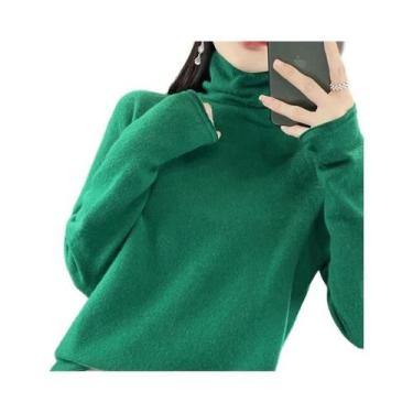 Imagem de Pulôver Elegante Feminino Em Lã Merino E Cashmere Com Gola Alta E Mang