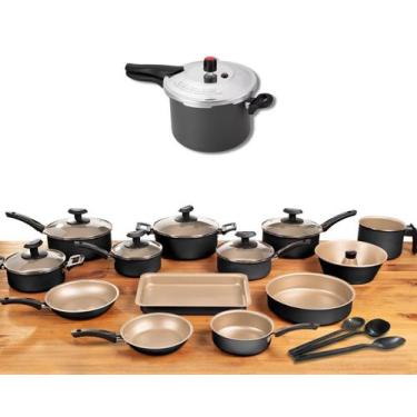 Imagem de Jogo de Panelas 17 Peças Com Panela de Pressão 4,5L Conjunto Kit Teflo